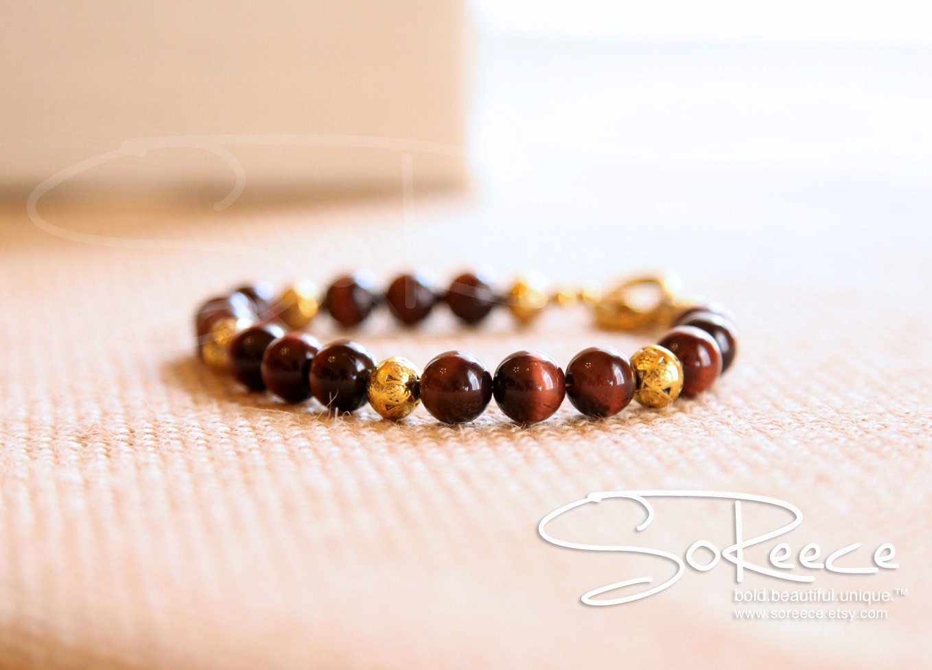MEN -  Red Tiger's Eye & Gold Pewter bracelet