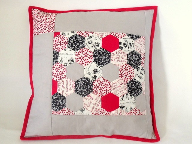 Decorative  Pillow Quilted Patchwork Red  White Grey Black For Home