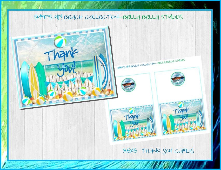 SURF Party Instant Download - Printable THANK YOU Cards - Summer Pool Beach Party by Bella Bella Studios Il_170x135