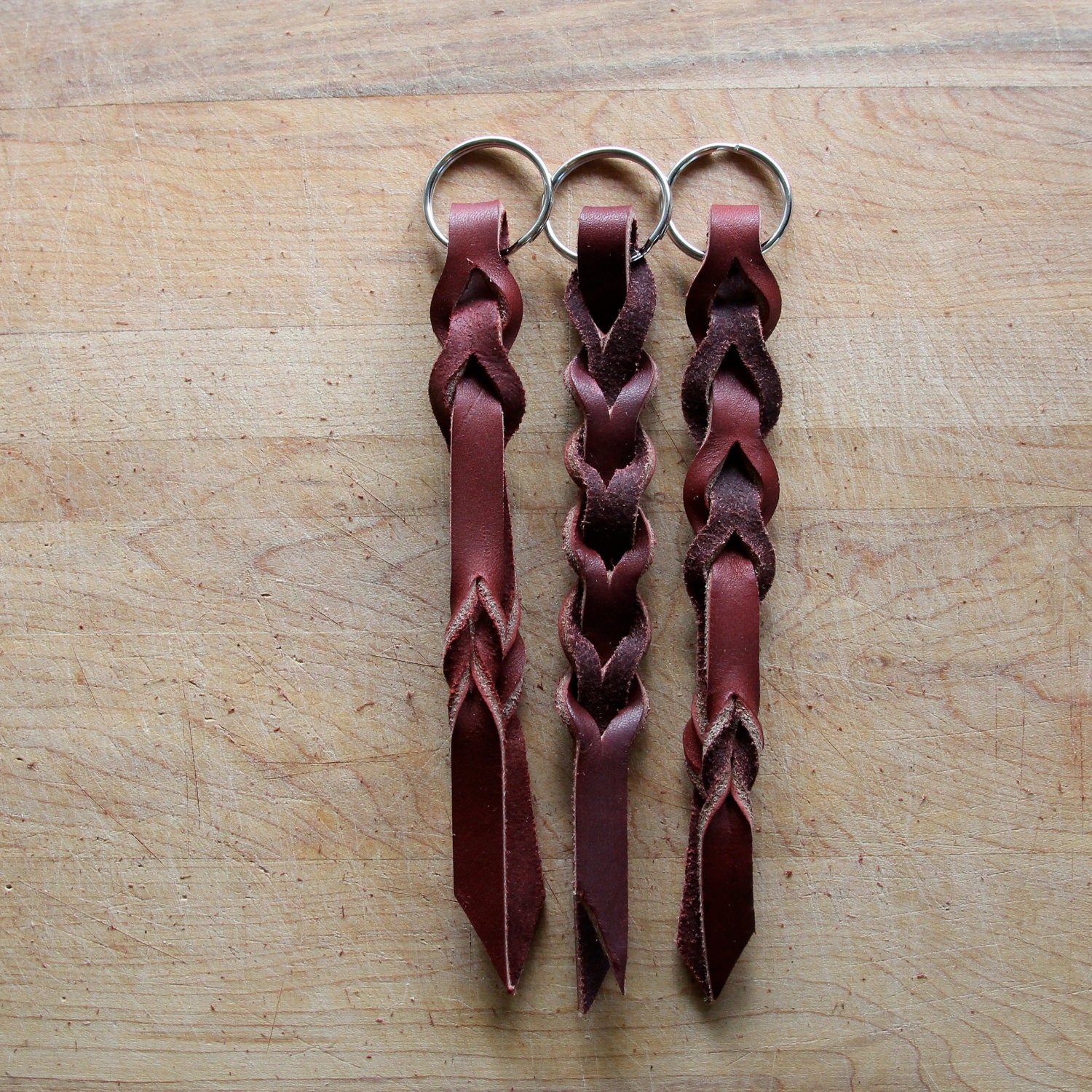Rusty Red Leather Braided Key Chain - Choose From Three Styles