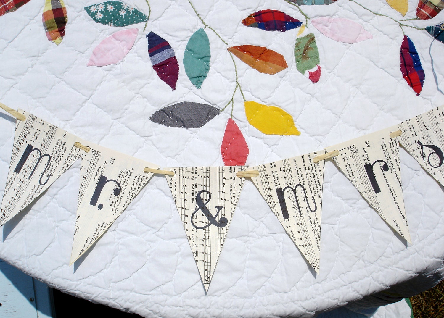 Mr & Mrs chair pendent, vintage sheet music, wedding bunting