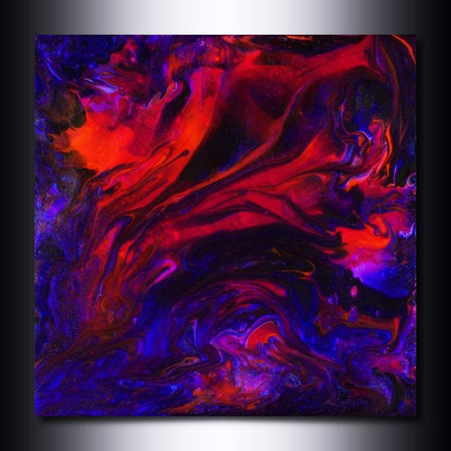 Abstract Flower Print: 12 x 12 Magenta blue Giclee