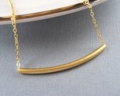 Gold Tube Necklace, Gold Bar Necklace,
