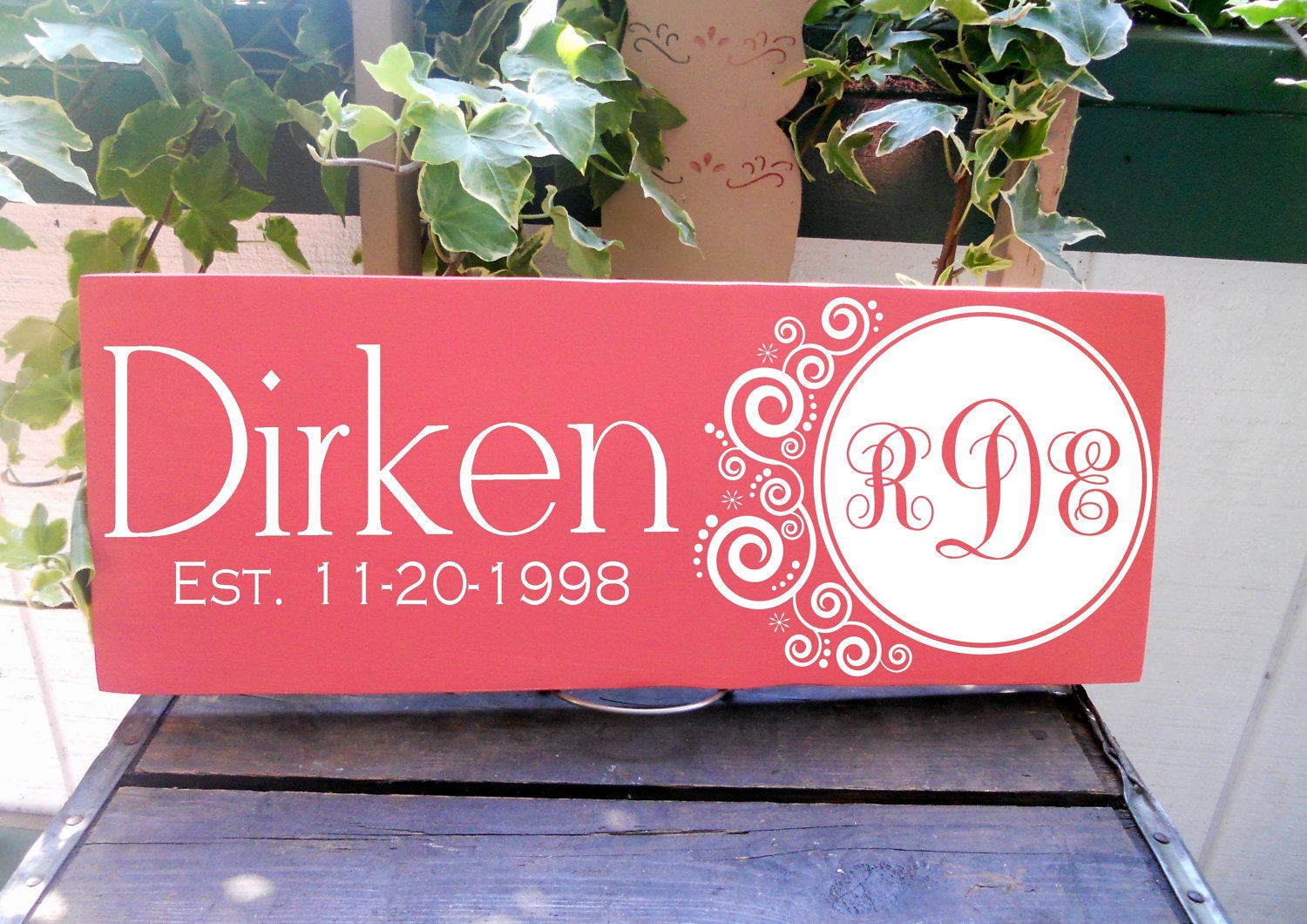 Monogrammed Decorative Circle Designed Sign With Couples Last Name and Established Date, Makes A Perfect Wedding Present