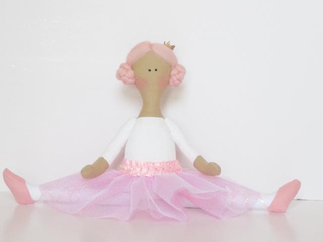 White pink ballerina doll - cute fabric doll cloth doll, stuffed doll softie rag doll ballet dancer- birthday gift for girls
