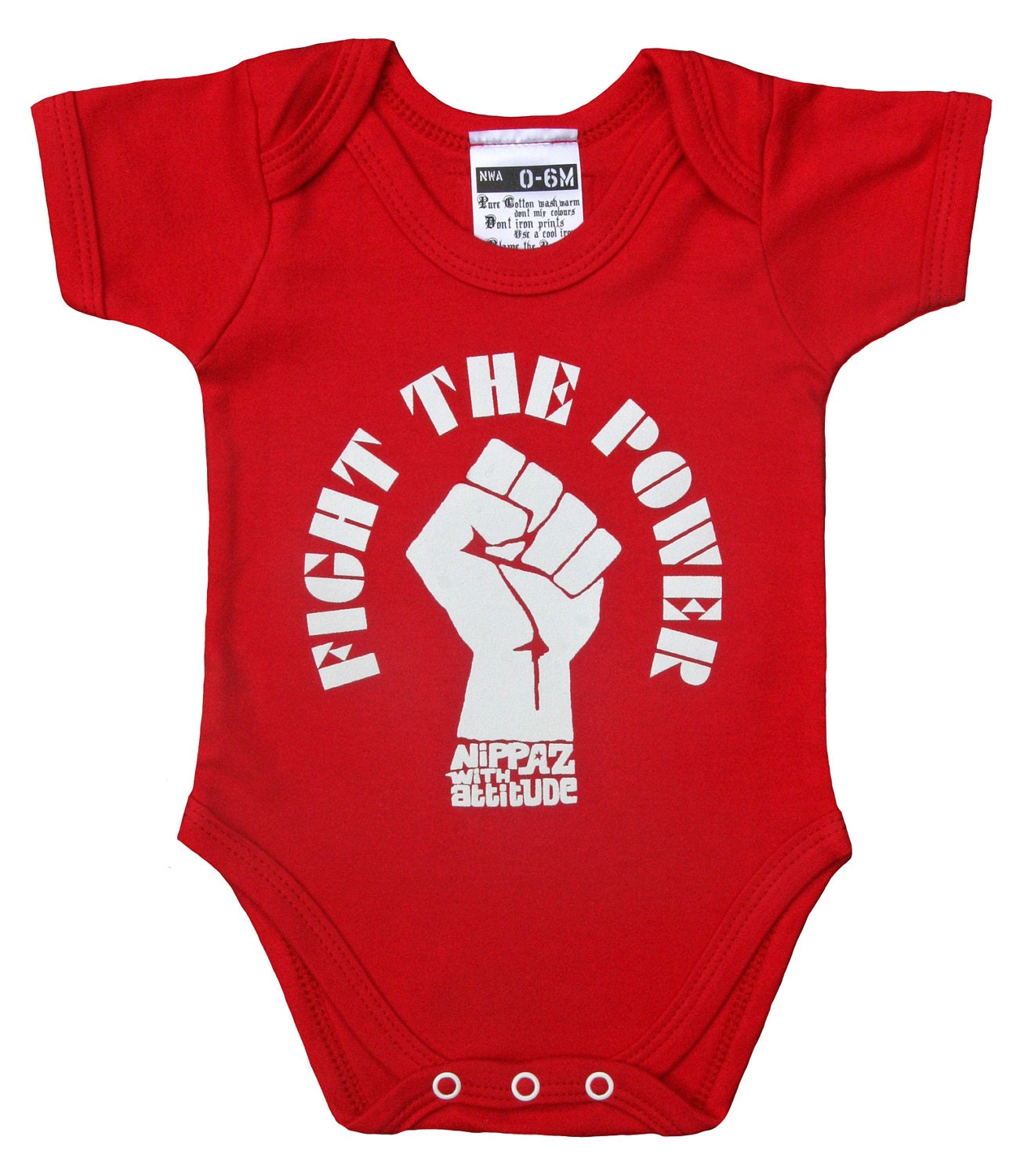 Fight The Power Red Babygrow (onesie)  0-6 OR 6-12 months. For Hip Hop baby.