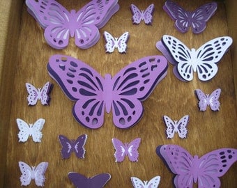 Paper Butterfly Shadow Box Collection, In Purples & Lavenders. 12 inch. Custom Orders Welcome.