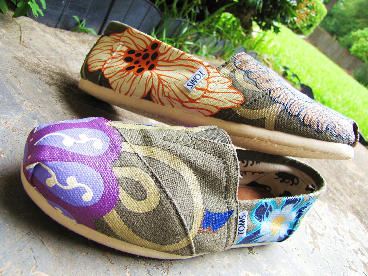 Hand Painted TOMS "Fresh From The Garden: Lucky Number 7" Classic Canvas Custom Slip-Ons