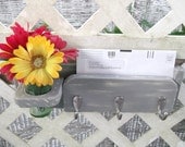 Three Hook Key and Mail Holder Recessed Vase.."Gray & Ivory" or You Choose Color..Shabby Chic Cottage..Handmade