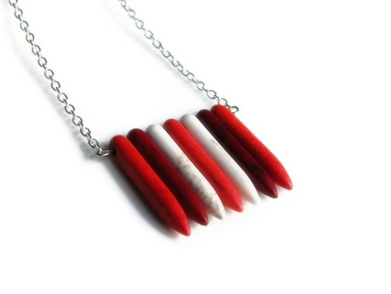 Spike Necklace Tribal Necklace Red Maroon White Chevron Howlite Necklace Ethnic Modern Style Spike Jewelry