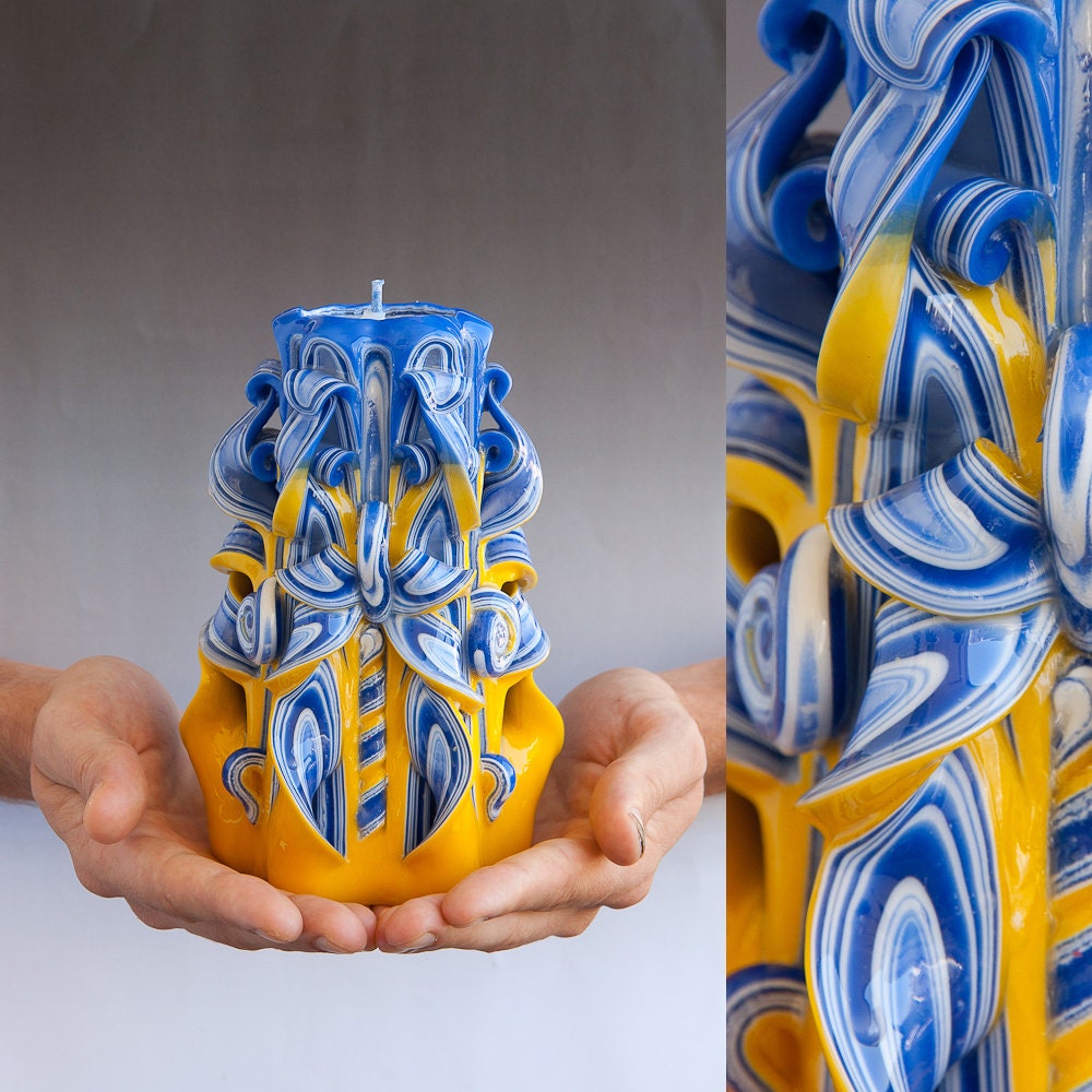Blue candle - Colorful candle - Carved candles