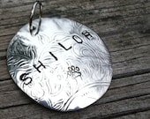 Custom Pet Pendant, Hand Stamped Silver Pendant, Custom Pet Name Pendant with Paw Print Stamp