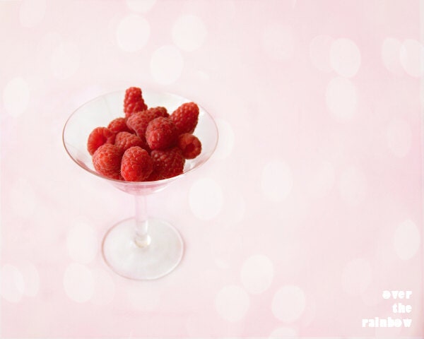 Raspberry photograph, Kitchen art, Food photography, red, bokeh, raspberries in wine glass, 10x8, GiclÃ©e  - titled: Raspberry Wine - OverTheRainbowPrints