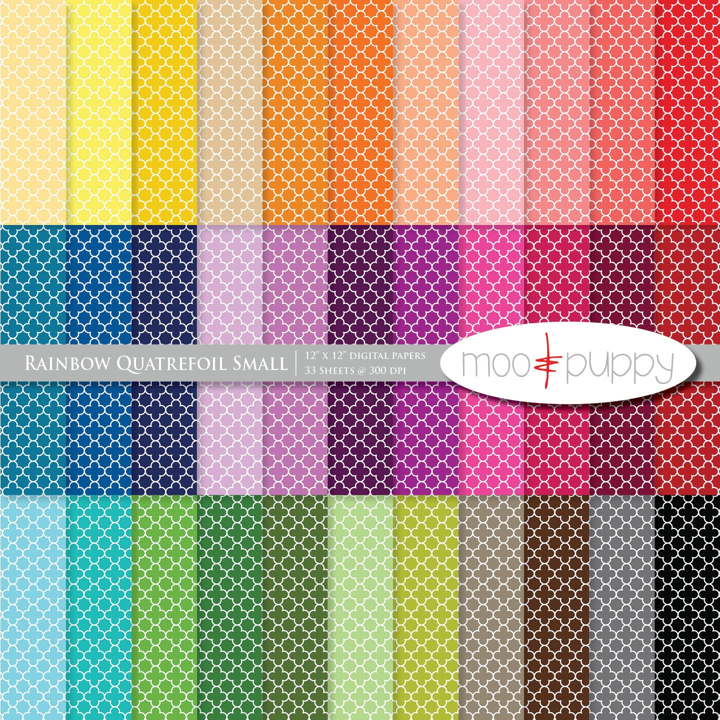 Digital Scrapbook Paper Pack  --  Rainbow Quatrefoil Small -- INSTANT DOWNLOAD