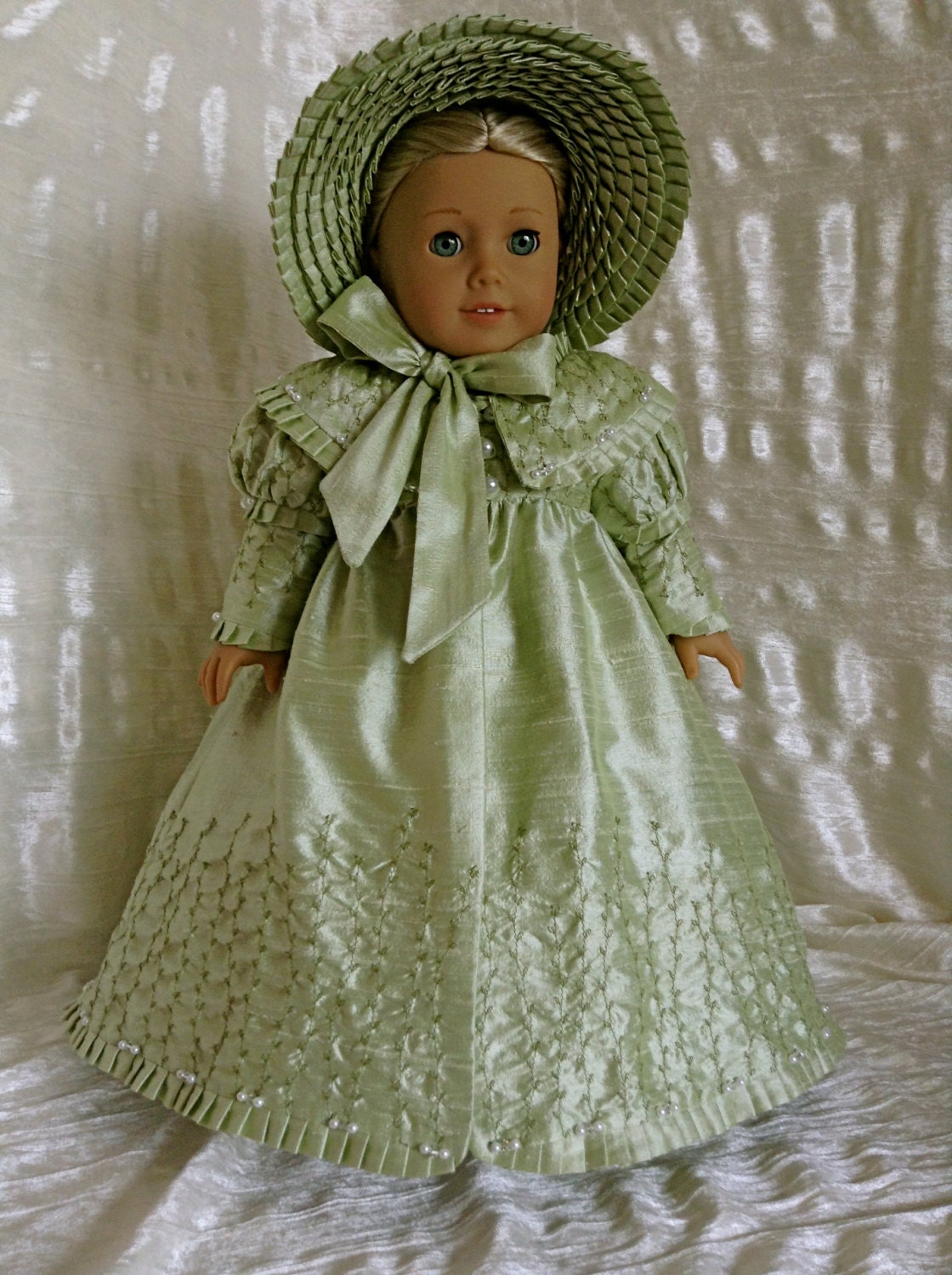 RESERVED Regency silk coat and bonnet for Caroline.