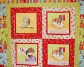 Sale Beautiful Handmade Quilt  Made with Fabric from Funky Monkey Sock monkey for Moda 5 little monkeys jumping in the Bed 1 fell