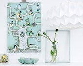 Bird Poster, mint green 50x70