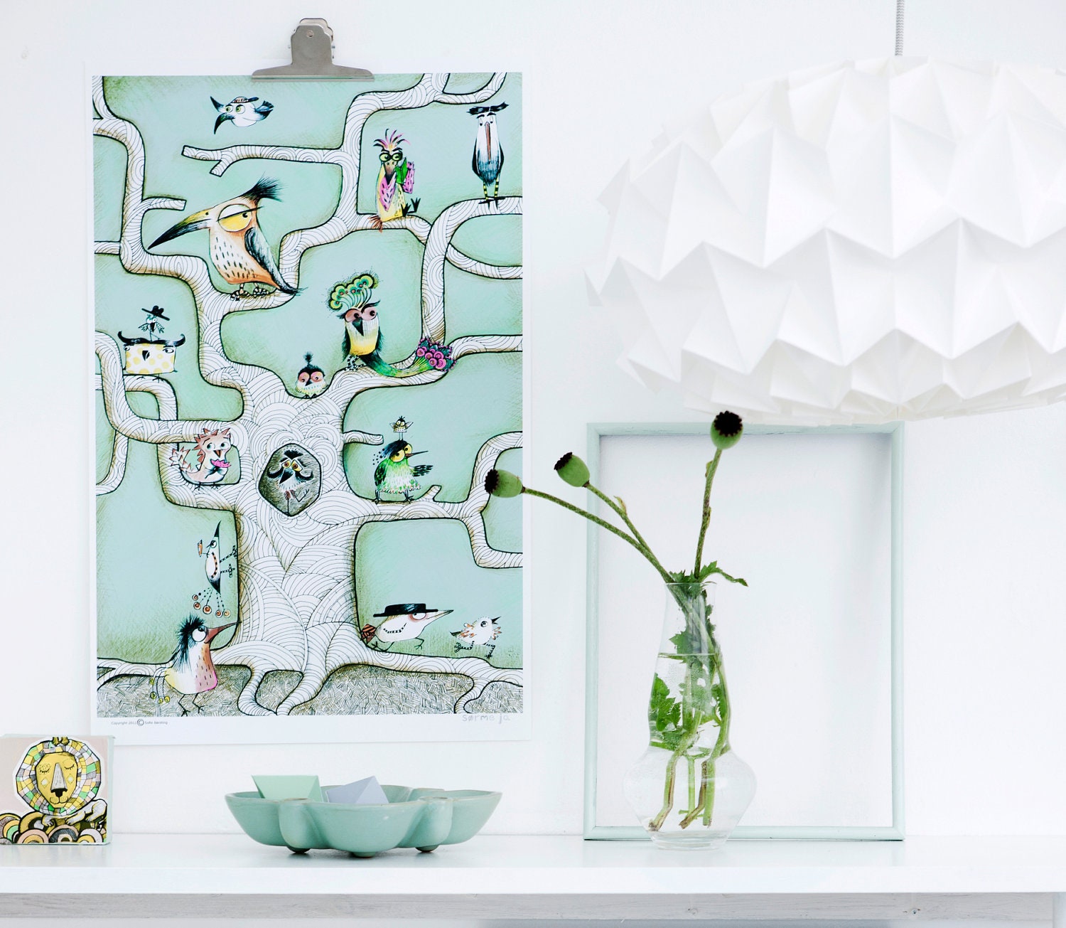 Bird Poster, mint green