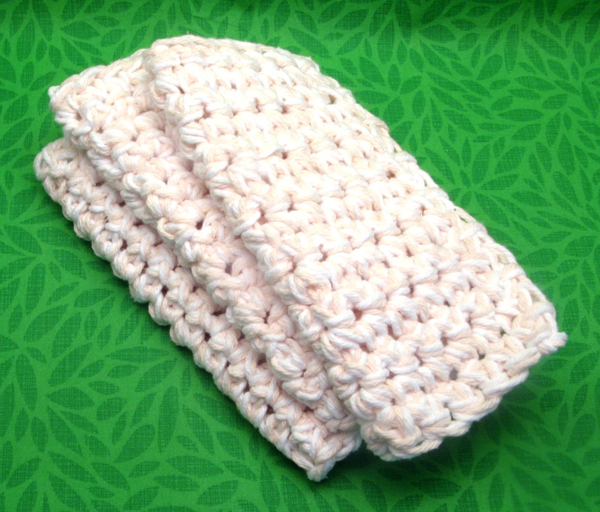 Cream White Kitchen Dish Cloths Cotton Crochet Chunky Set of Three
