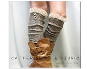 BROWN Nordic Lace Boot Sock -Something special for your tall boots tweed cable knit long over the knee socks w/ 2 buttons, Catherine Cole