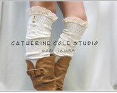 Swiss  LACE BOOT SOCKS ivory / European styling for your tall boots -  knee cable knit  womens Catherine Cole Studio / made in usa