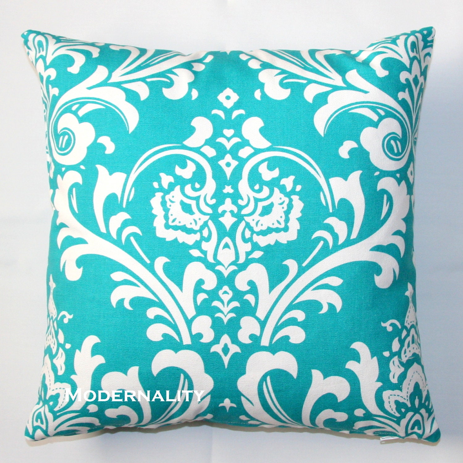 Premier Prints Ozborne Turquoise Damask Pillow Cover- 18x18 inches- Hidden Zipper Closure