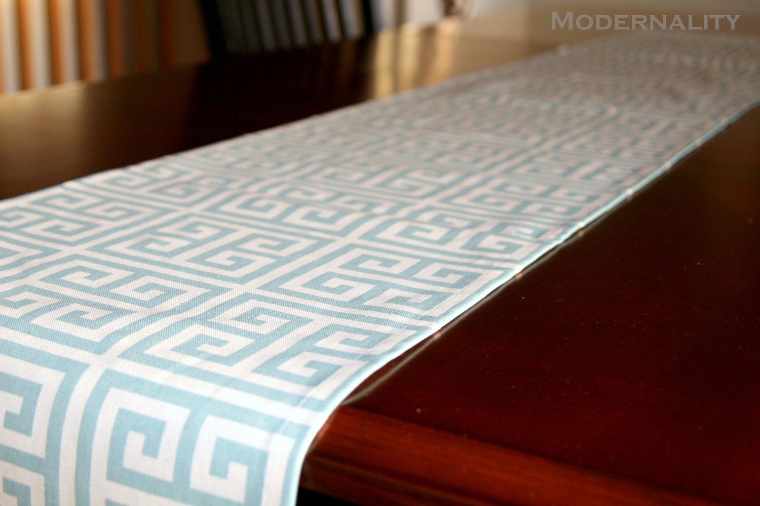 Premier Prints Table Runner- Village Blue Towers Greek Key- 13x72