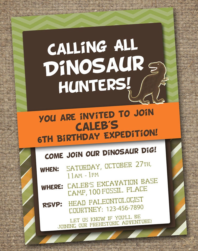 DINOSAUR INVITATION - Printable - Birthday Party Invite - Customizable - Choose from Stripes, Plaid or Chevron