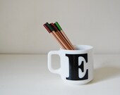 Letter E Milk Glass Mug Vintage Cup