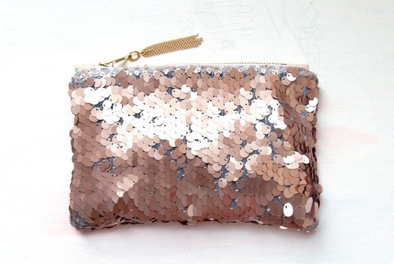 R E S E R V E D For Chelsea R O S E GOLD Sequin Clutch. Neutral Metallic Evening Clutch. Pink Quartz Pouch.