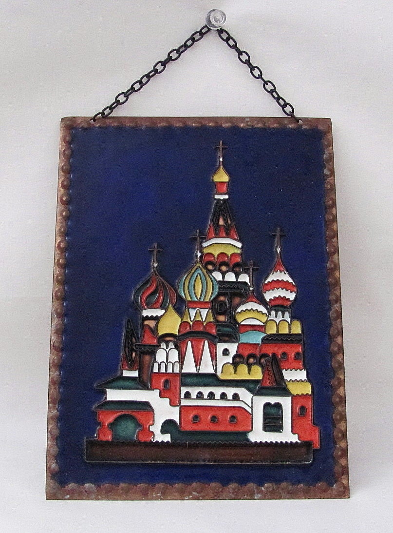 Vintage 1960s Russian Enameled Wall Plaques - Copper Base - Original Tags - Awesome Work