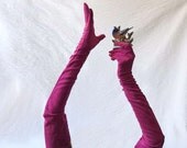 Pink Flambé Gloves, overdyed vintage extra long with pearl buttons