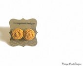 caramel mini rosette earrings, caramel flower studs, bridesmaid gifts, fabric flower earrings