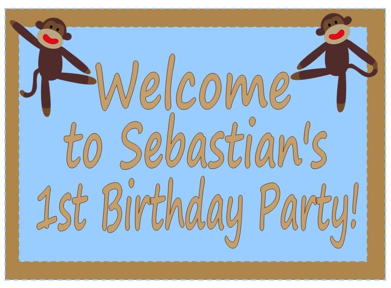 SOCK MONKEY Welcome Sign Printable Personalized Birthday Boy Party Il_570xn