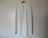 60s white creme cream cape swing coat shawl gold hardware clasp button sleeve XS S M mad men
