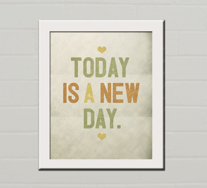 Art Print 8x10, Today is a new day, brown, green, orange, ocra, unframed, under 25