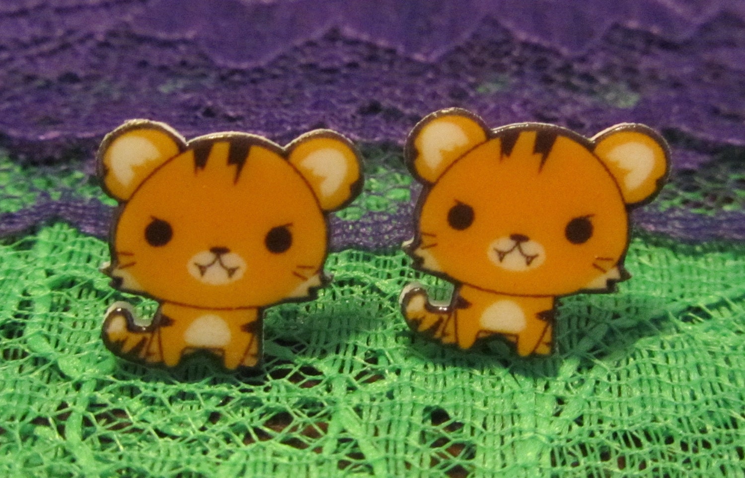 Kawaii Tiger Inspired Stud Earrings Animals Handmade New