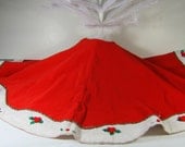 Vintage Tree Skirt RED VELVET Christmas Holly Berries Full Circle