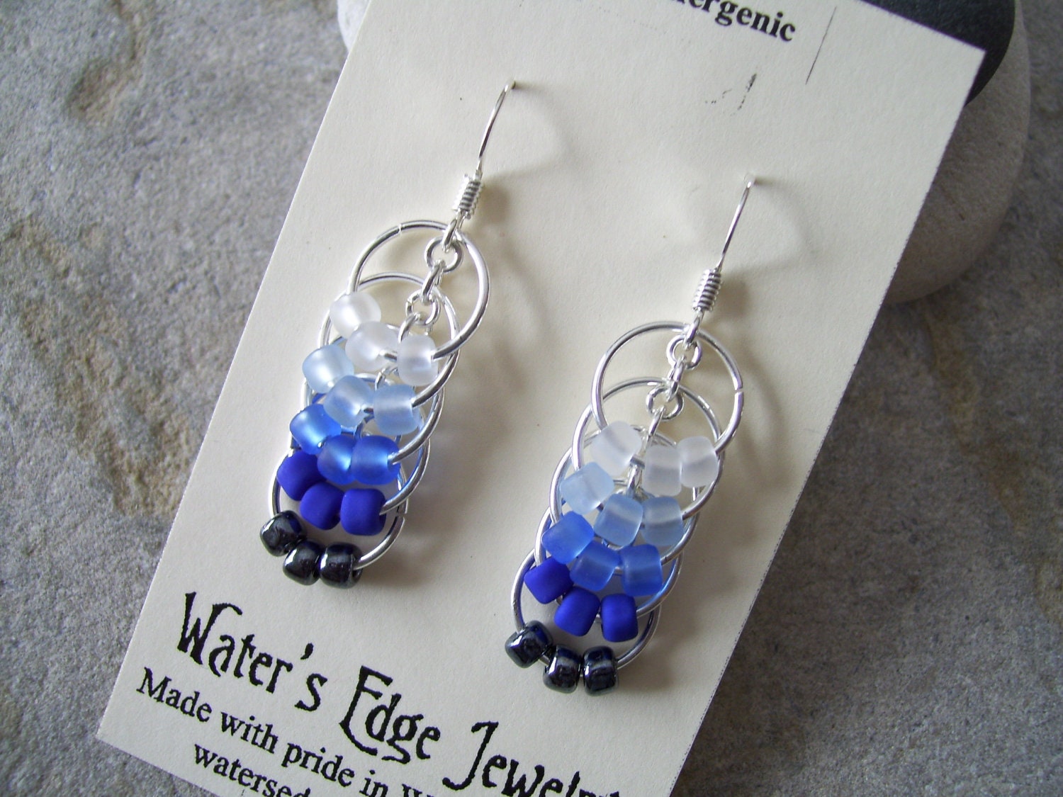 Blue Ombre Beaded Chain Link Earrings - also available in red, green, and purple