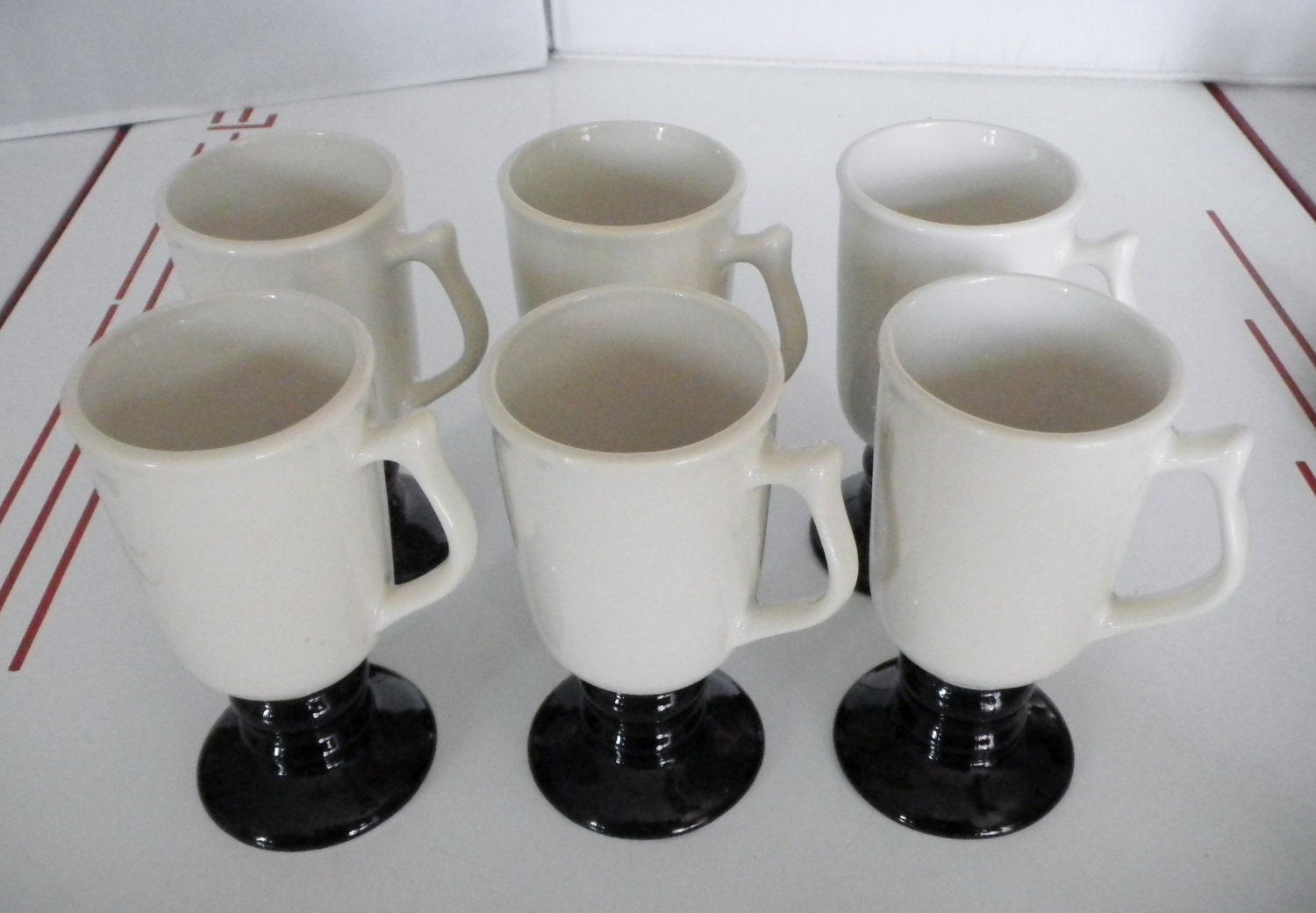 Vintage Hall Irish Coffee Pedestal Mugs-6 Black & White