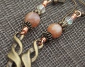 GYPSY dangle earrings SUNSTONE GEMSTONE earrings brass copper crystal hippie chic earrings wire wrapped jewelry earrings