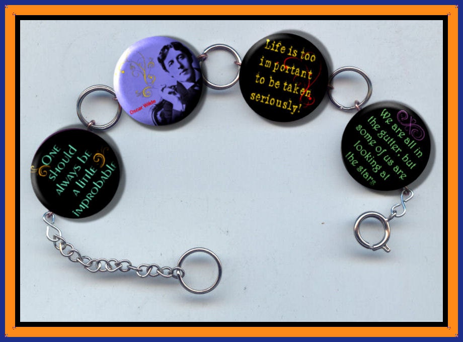 Oscar Wilde epigrams Quotes sayings Charm Bracelet with Rhinestones Altered Art Jewelry