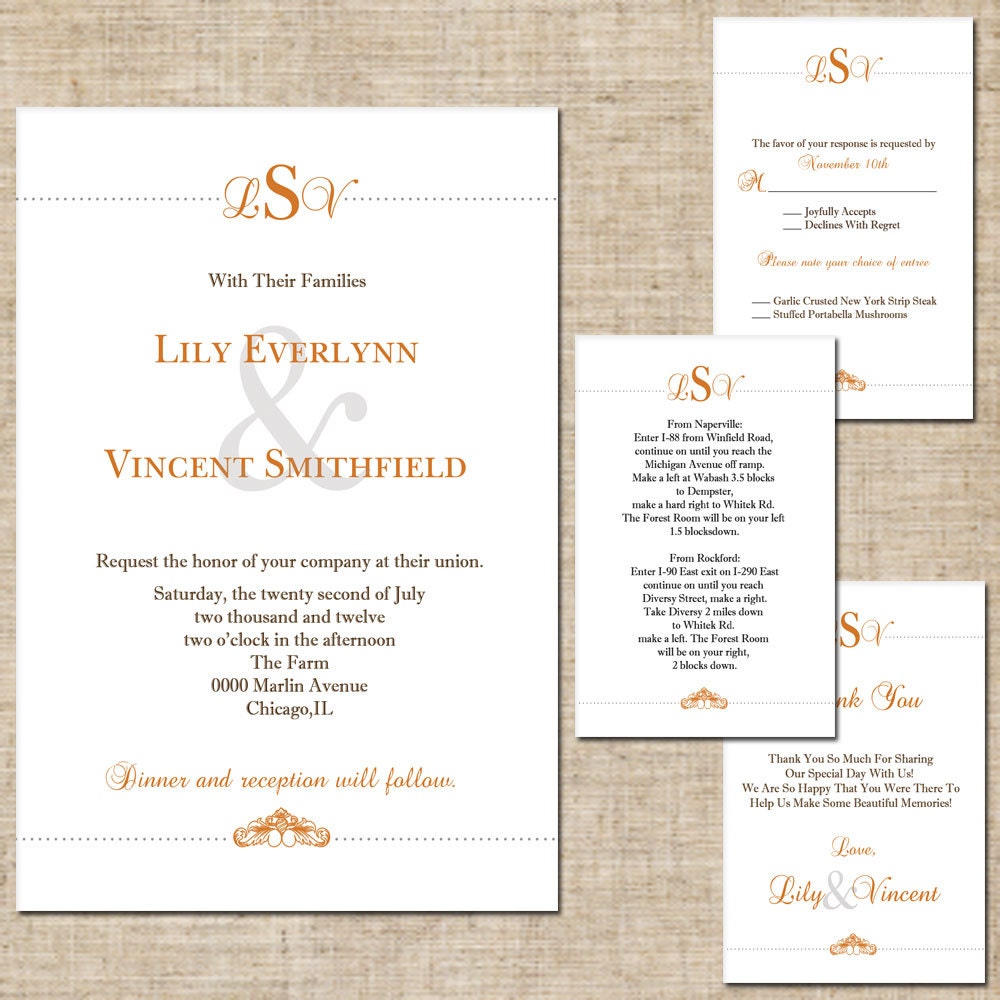 Printable Wedding Invitation Suite, RSVP Card Reply Card, Thank You Card, Enclosure Card, Pick Your Colors, DIY DIY Digital Files