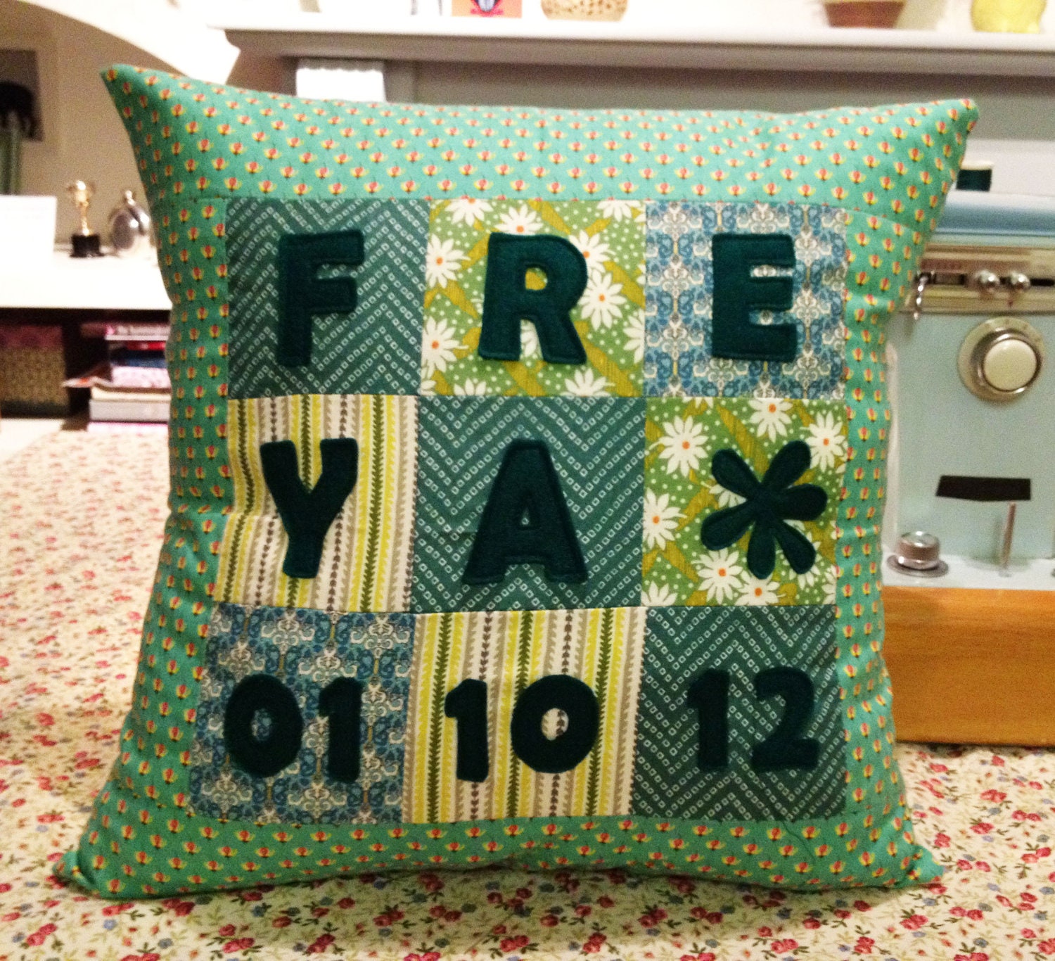 Customised Patchwork Cushion Cover - Perfect for a Baby Girl