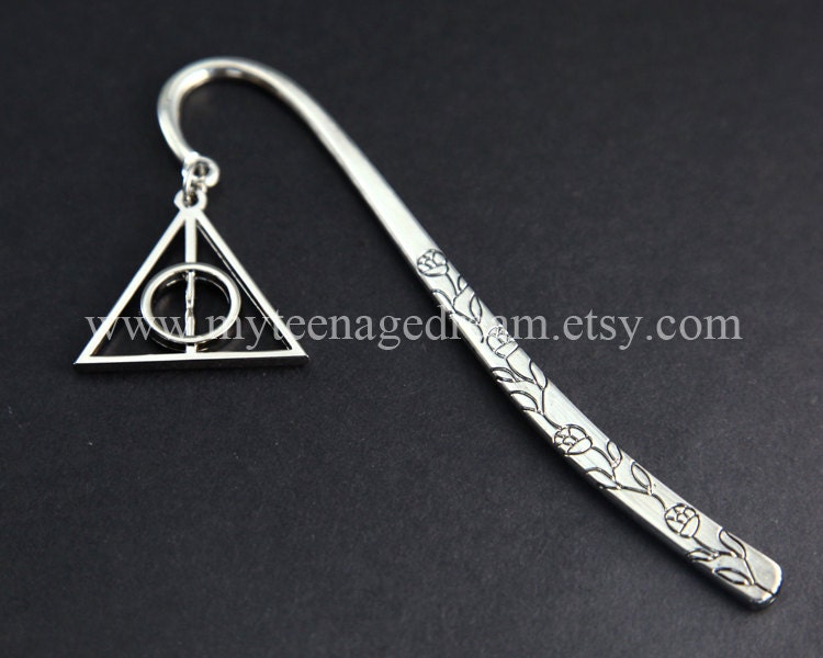 Deathly Hallows bookmark, Harry potter charm, silver Deathly Hallows