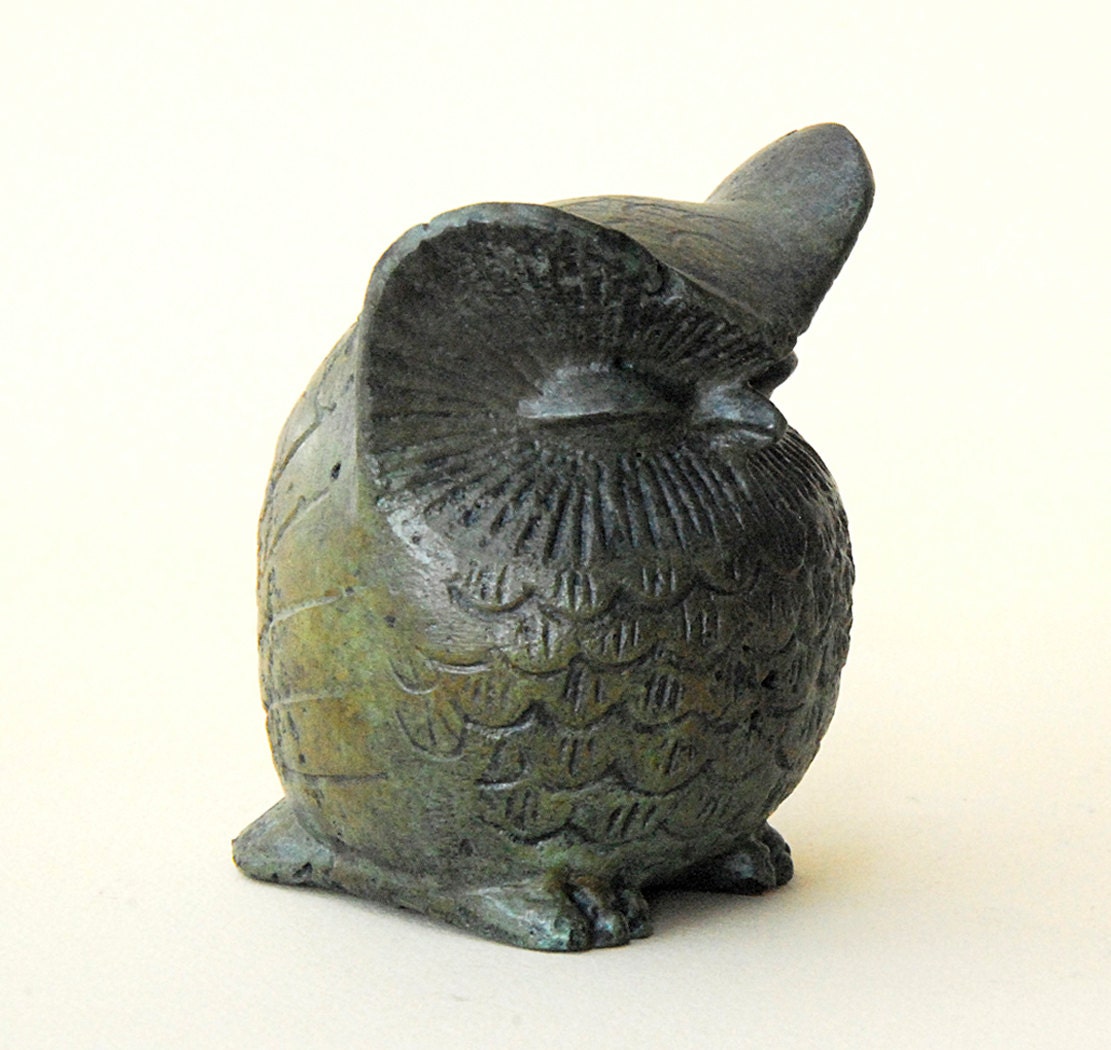 Bronze Owl Verdigris Greek Sculpture -  Big