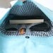 Turquoise Cotton Fabric Messenger Bag Navy Blue and White Gingham Bow Adjustable strap