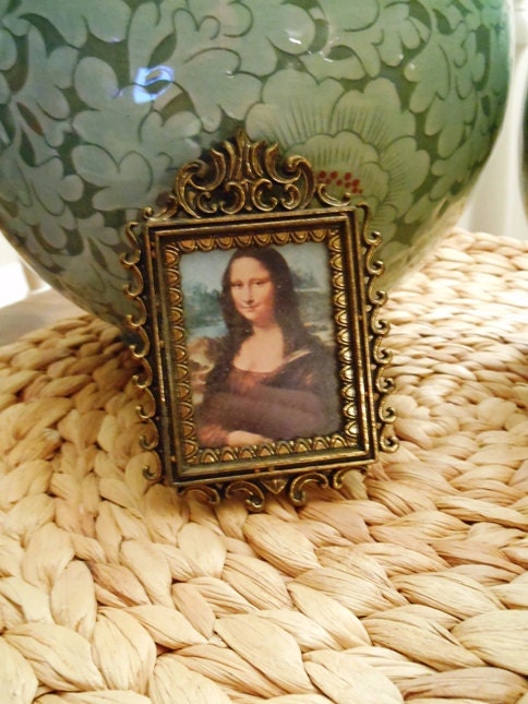 Vintage Miniature Brass Frame of the Mona Lisa Made in Italy 1970s