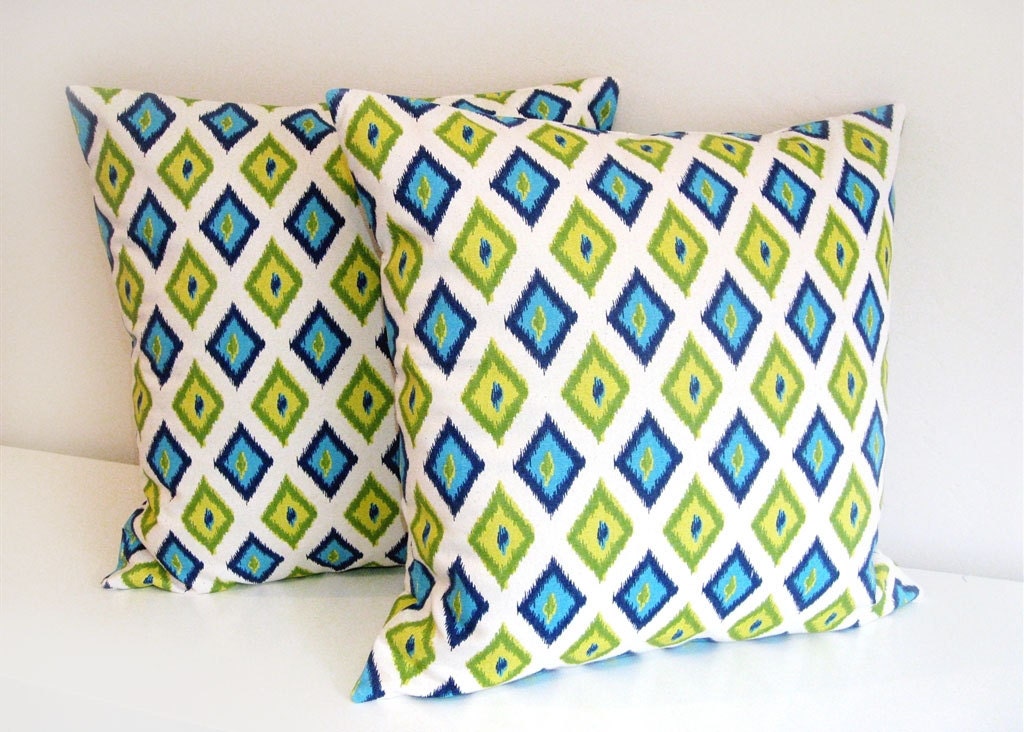 CLEARANCE Decorative Pillow Covers. 20 x 20 Inch Throw Pillows. Accent Pillows. Turquoise, Chartreuse Diamond