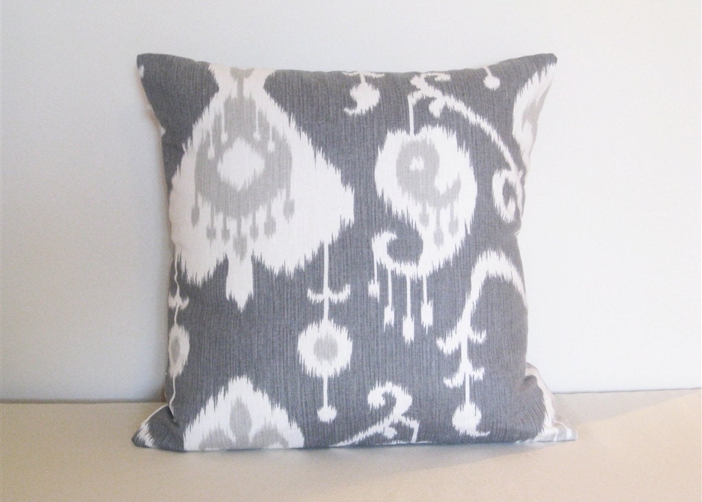 CLEARANCE Ikat Decorative Pillow Cover. 16 x 16 Inch Magnolia Gray Taupe and Ivory Couch Pillow Cover.